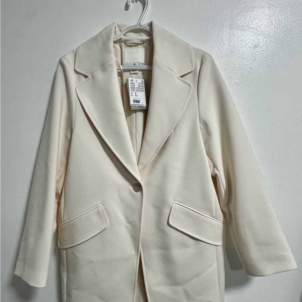 H&M Cream Longline Blazer Coat XS | Business Casual Light Academia Jacket
